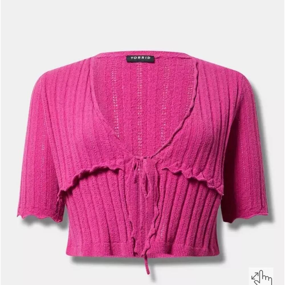 NWT - Torrid Pink Cropped Tie-Front Shrug, Size 0/Large/12 Elbow Sleeve